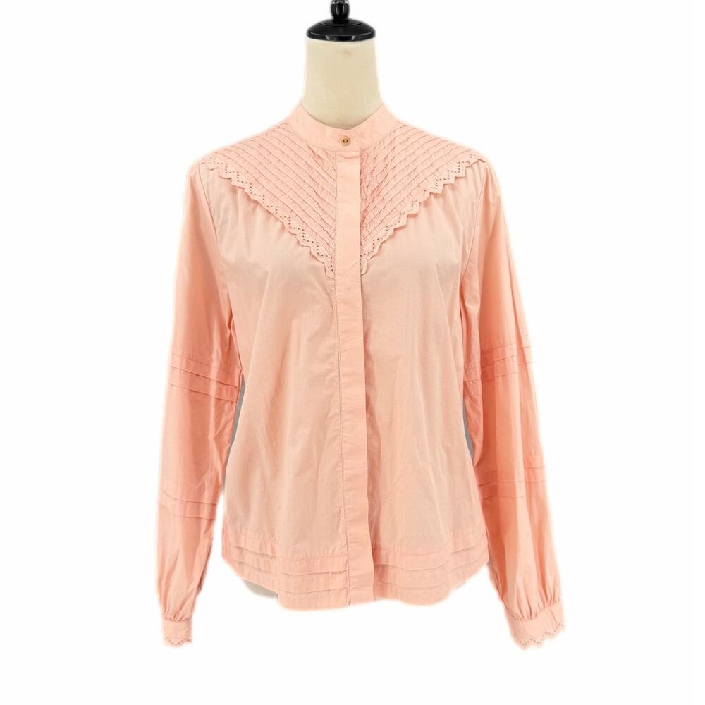 Scotch & Soda Pink Ruffle Eyelet Pleated 100% Cotton Cottagecore Boho Blouse Top